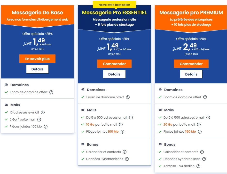 offres d'hébergment adresses e-mails professionnelles | LWS
