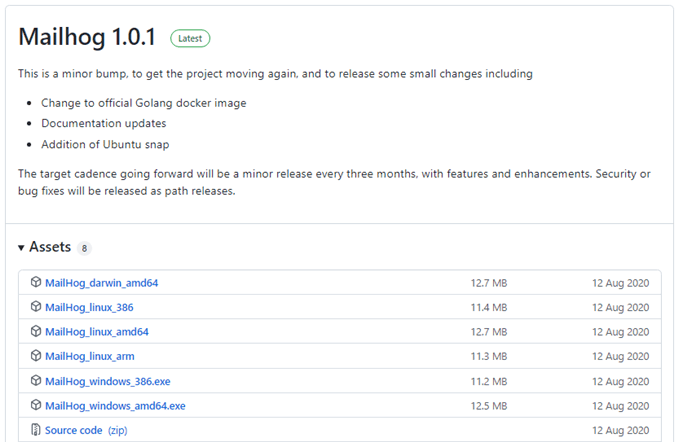 choisir une version de MailHog à installer