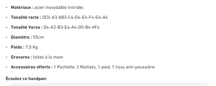 description de produits à liste à puces