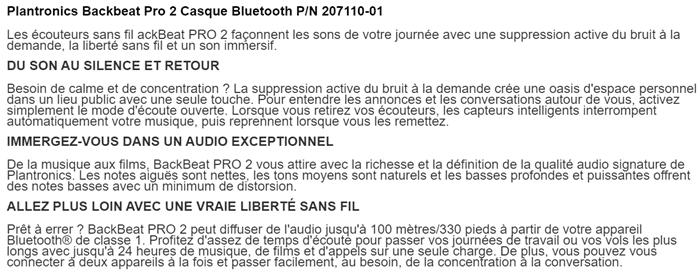titres secondaires de la fiche produit