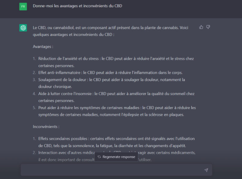 invite chatGPT pour trouver des avantages et inconvénients