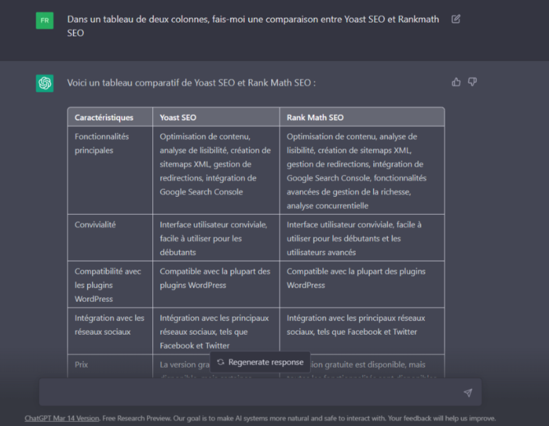 invite chatGPT pour faire une comparaison de produits