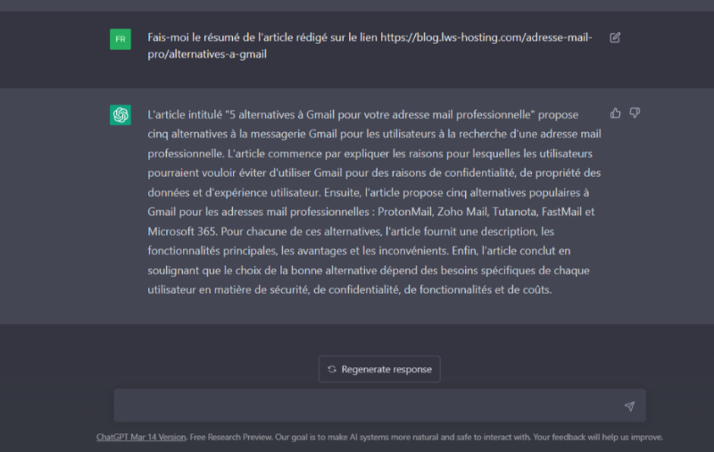 invite chatGPT pour faire le résumé d'un article