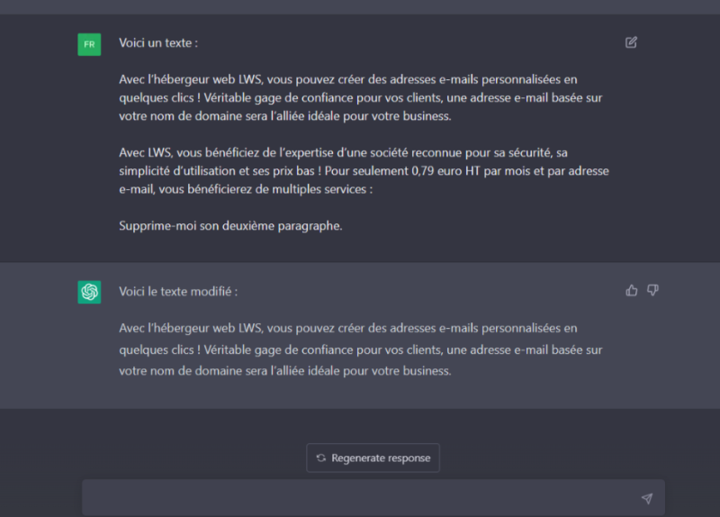 prompt chatGPT pour supprimer des mots ou paragraphes
