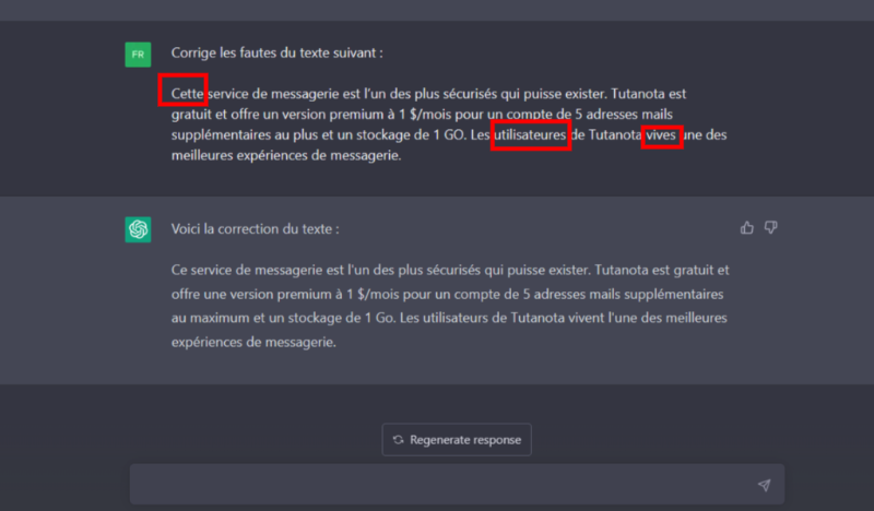 invite chatGPT pour corriger les fautes