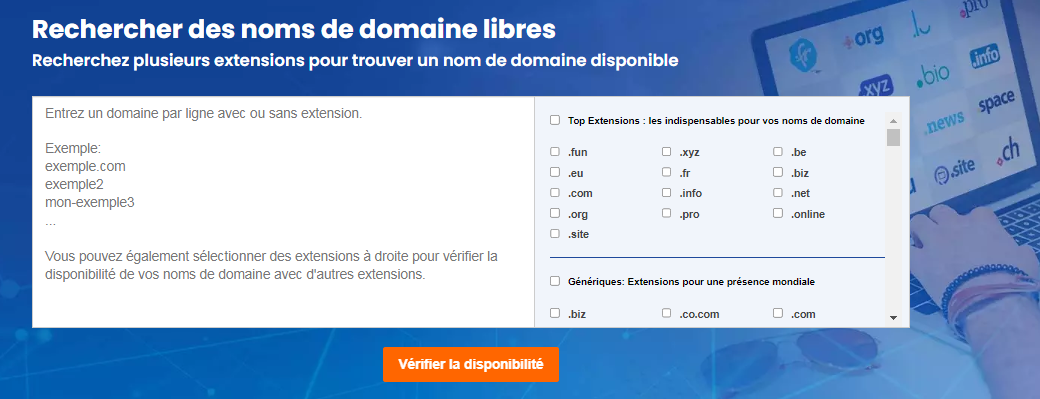Vérifiez la disponibilité de votre nom de domaine