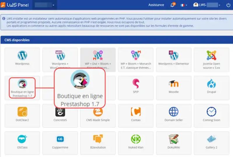 Installation de Prestashop en un clic Installation de Prestashop en un clic