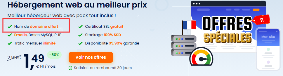 Hébergement au meilleur prix avec un nom de domaine offert