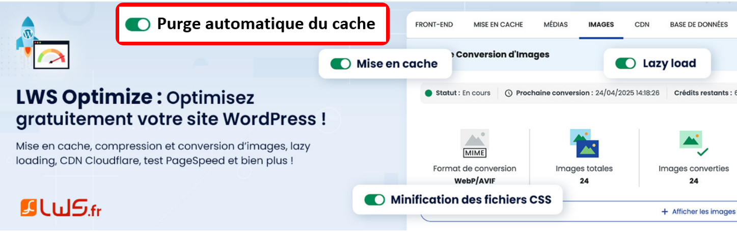 LWS Optimize pour vider le cache de WordPress automatiquement LWS Optimize - pour vider le cache de WordPress automatiquement