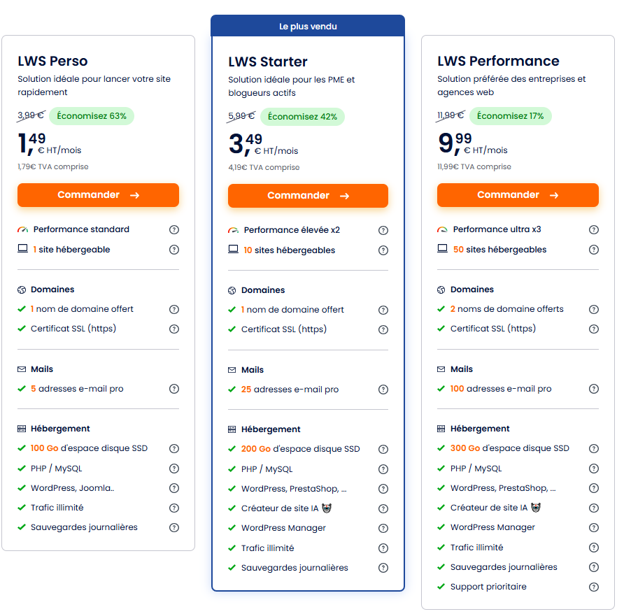 Nos trois formules d’hébergement web pas cher