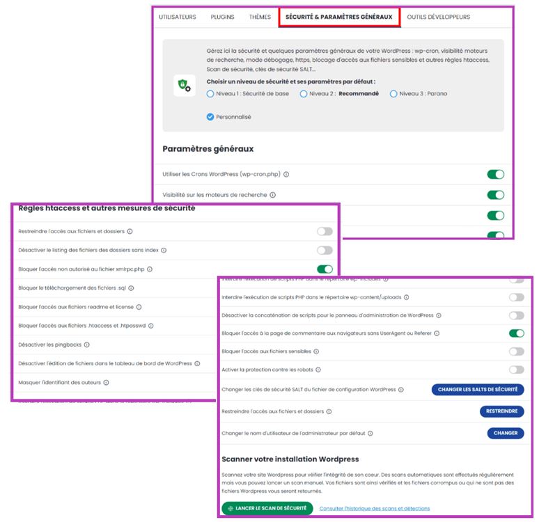 Paramètres essentiels et sécurité - tout est centralisé sur WP Manager