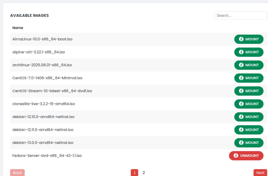 Nous fournissons une liste prédéfinie d'une vingtaine d'ISO sur nos VPS KVM
